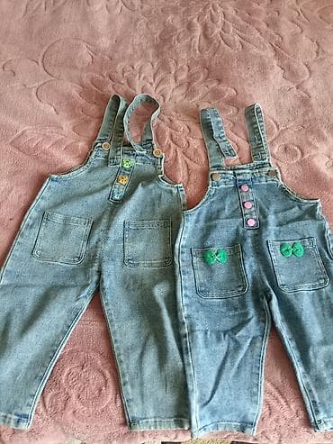 Dəstlər: Uşaq denim dəsti - 2 ədəd cins kombinezon: açıq mavi rəngdə, ön — 1
