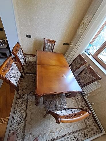 stol dəsdi: Qonaq otağı üçün, Açılan, Dördbucaq masa, 6 stul — 1