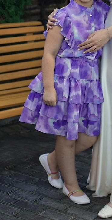 Uşaq paltarı – bənövşəyi-mavi akvarel naxışlı - Model: qolsuz — 1