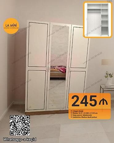 3 qapılı dolab - Ölçülər: Dərinlik 47 sm x Hündürlük 200 sm x Uzunluq