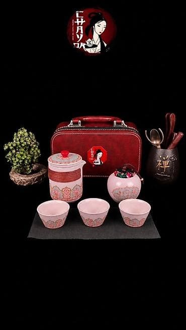Çay dəsti, rəng - Narıncı, Keramika, 3 nəfərlik, Yaponiya — 3