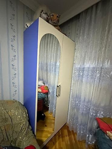 2 qapılı, Güzgülü, Rəngli, Digər material, Açılan, Düz dolab