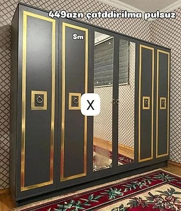 6 qapılı geyim dolabı - Rəng: tünd boz korpus, qızılı dekorativ — 1