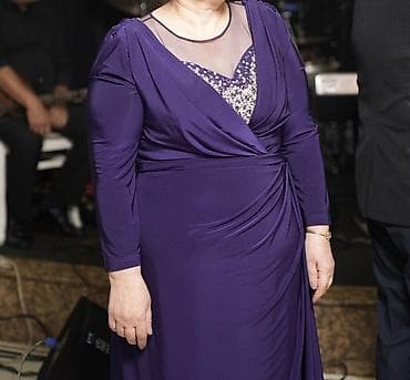 şalvar tulum: Bənövşəyi rəngdə, zərif axıcı fakturalı uzun ziyafət donu. - Model — 1