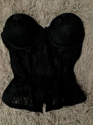 Əlil arabaları: Qara krujeva korset – push-up bardot stildə uzun modellə - Rəng: qara — 1