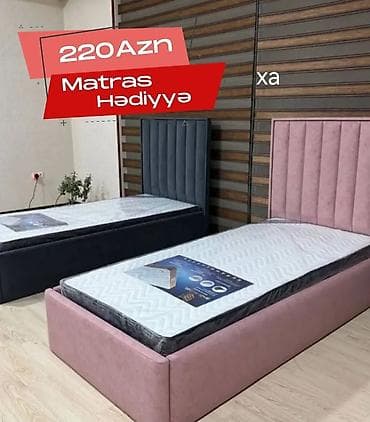 tək kravat: Tək nəfərlik çarpayı – modern dizayn, yumşaq parça üzlüklü başlıqla. - — 1