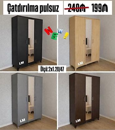 Üç qapılı dolablar təmiz laminatla 📌 Qiymət : 199₼ Ölçü : 2 x 1.20