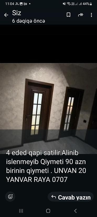 sef qapi: Məhsul: Daxili otaq qapıları – 4 ədəd - Material: taxta karkaslı — 1