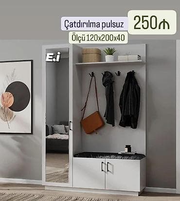 Yeni, 2 qapılı, Güzgülü, Ağ, Digər material, Açılan, Düz dolab