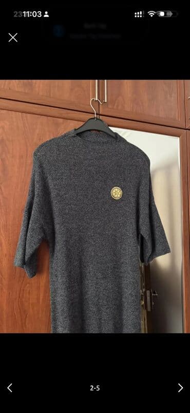 Tünd boz rəngdə trikotaj paltar/sviter-tunik. - Model: düz kəsimli