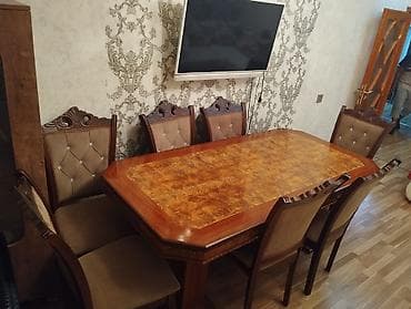 qapi taxta: Qonaq otağı üçün, İşlənmiş, Açılmayan, Oval masa, 8 stul — 3