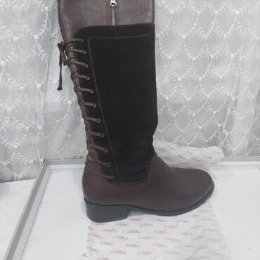 женские демисезонные лаковые сапоги: Çəkmə, Ölçü: 41, rəng - Qəhvəyi, Yeni — 1