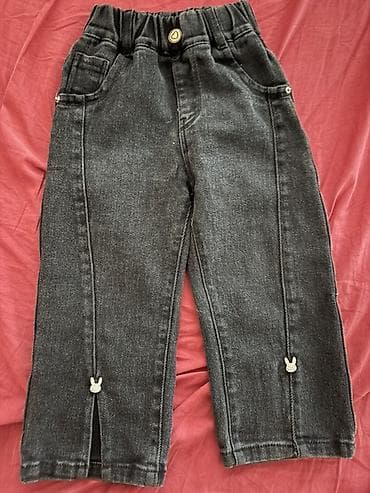 jeans salvar: Uşaq cins şalvarı - Rəng: tünd boz/kömür - Model: düz kəsim, bala — 1