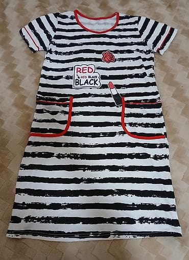 ağ sarucka: Qadın ev geyimi / rahat don - Dizayn: Ağ-qara eninə zolaqlı print — 1