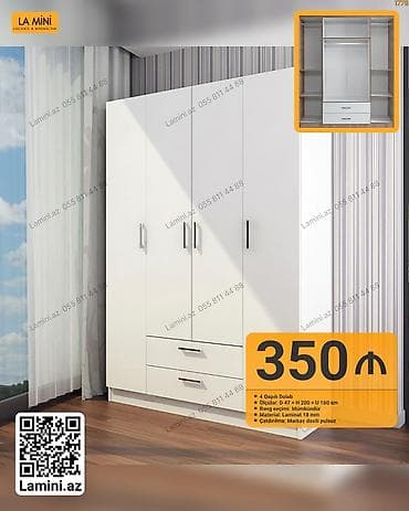 karaca az: 4 qapılı, Siyirməli, Ağ, Digər material, Açılan, Düz dolab — 1