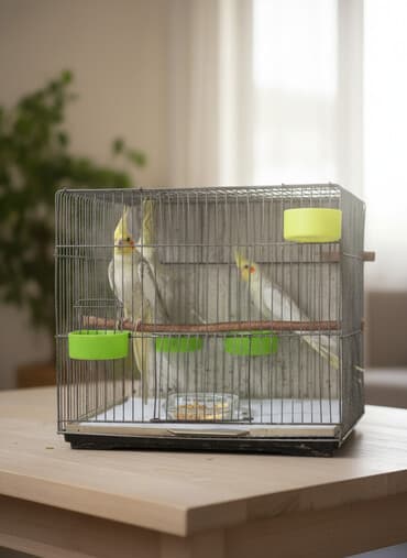 Məhsul: Nimfa tutuquşusu (Cockatiel) qəfəsdə Təsvir: - Gözəl sarı