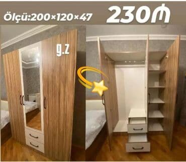 asilqan 58 azn: Yeni, Açılan, 3 qapılı Düz dolab, Qarderob, paltar dolabı — 1