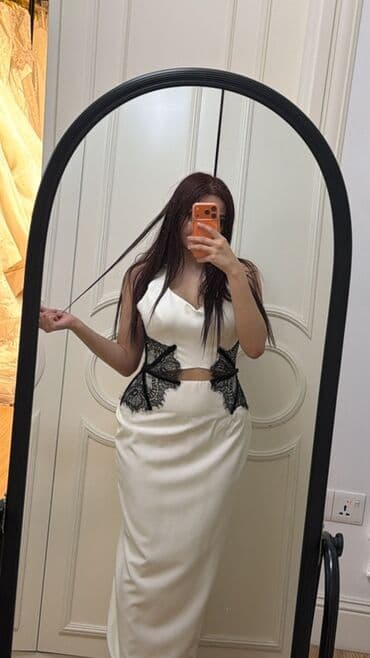 don ziyafət: Ağ rəngli uzun ziyafət/libas Yenidir kirayəsidə mövcuddur - Material — 1