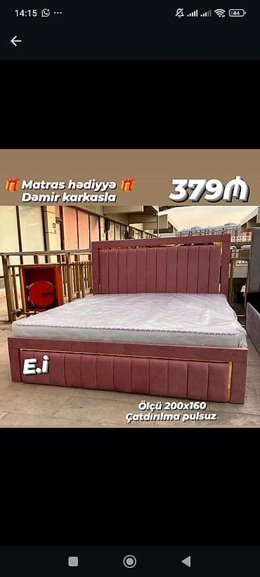 matraslar: Möhkəm metal karkaslı iki nəfərlik çarpayı. - Ölçü: 200x160 sm - — 1