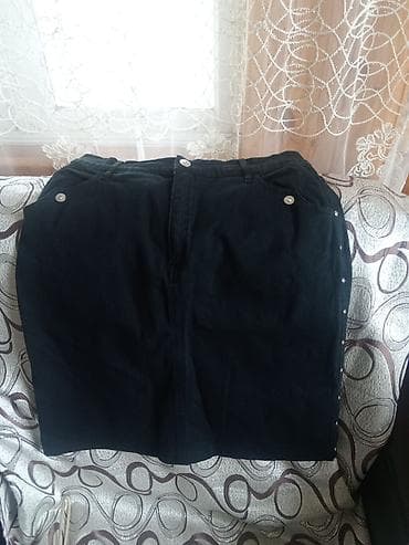 Qara cins ətək - Model: Dizədək uzunluqda, düz kəsim cins ətək -