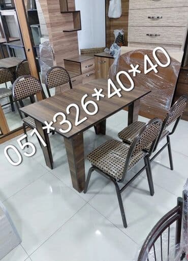 Masa və oturacaq dəstləri: Qonaq otağı üçün, Yeni, Açılan, Dördbucaq masa, 4 stul — 14