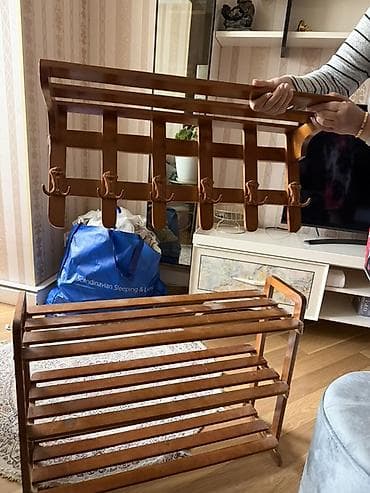 asma dolab: Ağacdan giriş dəsti – divar asılqanı və ayaqqabı rəfi - Material — 2