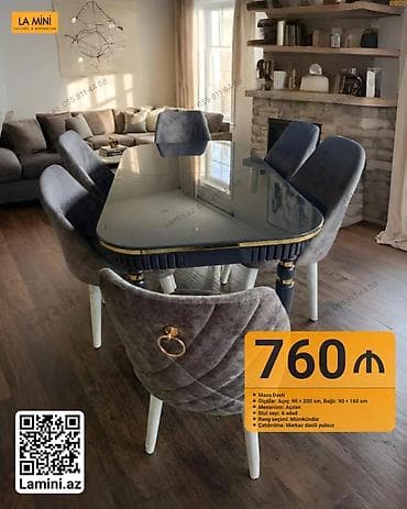 stulla: Qonaq otağı üçün, Açılan, Dördbucaq masa, 6 stul — 1