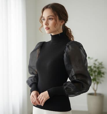 obmanki qadın koftaları: Qara qadın bluz/köynək - Model: dar kəsimli, belədək uzunluqda — 1