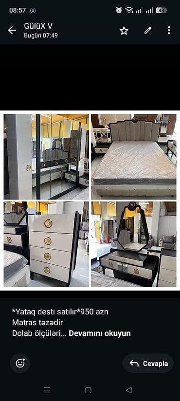 *Yataq destı satılır*950 azn Matras təzədir Dolab ölçüləri En 240sm