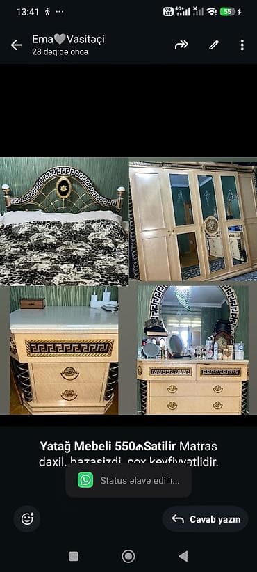 qələbə residence: *Yatağ Mebeli 550₼Satilir* Matras daxil. bazasizdi. çox — 1