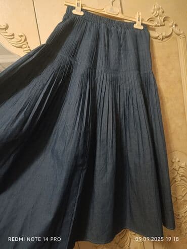 джинсовые юбки на пуговицах: Mavi cins ətək - Model: pliseli, A-kesimli, dizdən aşağı uzunluq - — 3