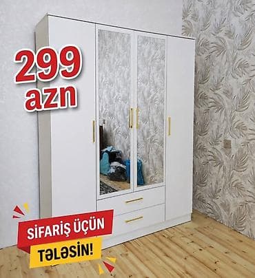 Ağ rəngli 3 qapılı qarderob - Ön hissədə 2 ədəd tam hündürlükdə güzgü — 1