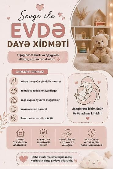 Uşaqlar üçün “Sevgi ilə Evdə Dayə Xidməti” Xidmətin mahiyyəti: - lalafo.az -da Uşaqlar üçün “Sevgi ilə Evdə Dayə Xidməti” Xidmətin mahiyyəti: -