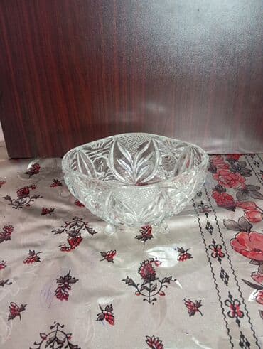 usaq ucun konfet qablari: Kəsma naxışlı şüşə qab dəsti - 2 ədəd dərin şirniyyat/meyvə qabı – — 4