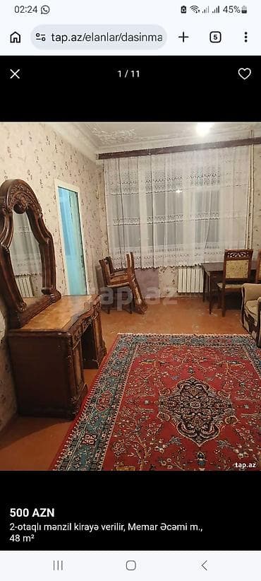 tap az kiraye evler memar ecemi: 2-otaqlı mənzil kirayə verilir – Memar Əcəmi metrosu, 48 m² - Ümumi — 10