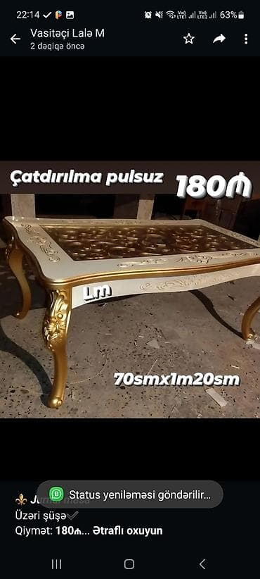 ag masa: ⚜️ *_Jurnal masa_* Üzəri şüşə✔️ Qiymət: *180₼* Ölçü: *70smx1m20sm* — 1