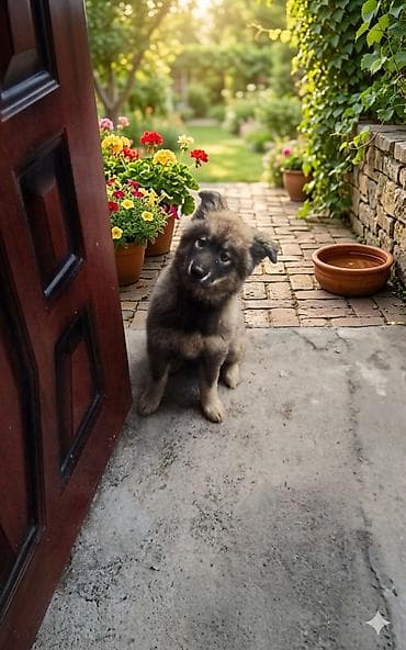 Qafqaz və Alman afcarkasi tüklü, orta ölçülü, qulaqları dik, qara-boz