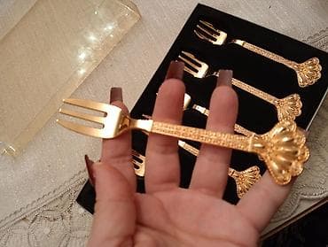 Qızılı desert çəngəlləri dəsti - Dəst: 6 ədəd - Rəng: parlaq qızılı -