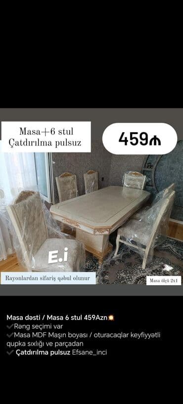 mdf material: MDF materialdan hazırlanmış, maşın boyası ilə rənglənmiş masa dəsti — 4