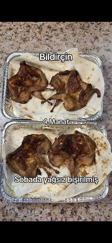 Məhsul: Sobada yağsız bişirilmiş bildirçin Təsvir: - Alüminium qabda