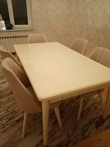 madeyra masa: Qonaq otağı üçün, İşlənmiş, Açılan, Dördbucaq masa, 6 stul — 1