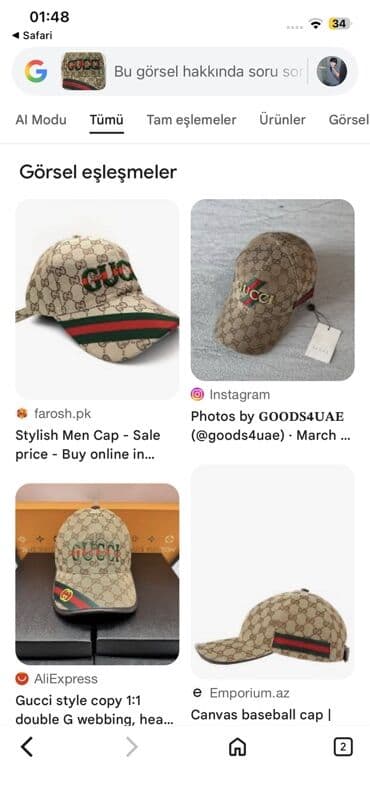 kişilər üçün dəri papaqlar və kepkalar: Kepka, Gucci, One size, rəng - Bej — 7