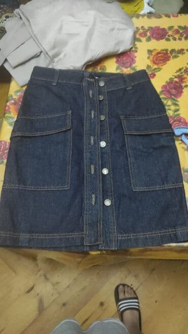 Qadın geyim dəsti – 4 məhsul 1) Cins ətək - Tünd mavi denim - Ön