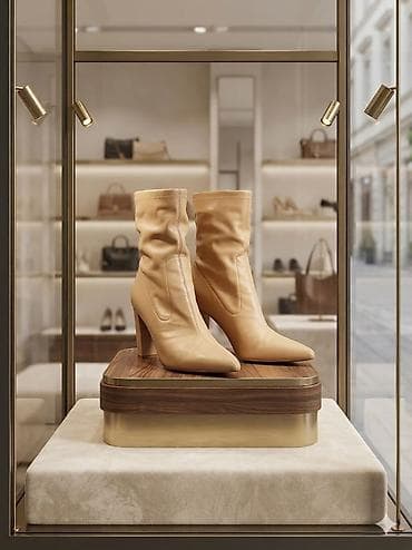 yarı botinkalar: Bej rəngdə zərif qadın botları - Parlaq olmayan, yumşaq teksturalı — 1