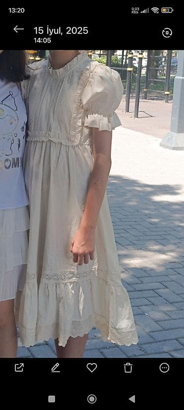 Krem rəngli qız paltarı – vintaj stilində - Model: A-kəsimli, dizdən — 4