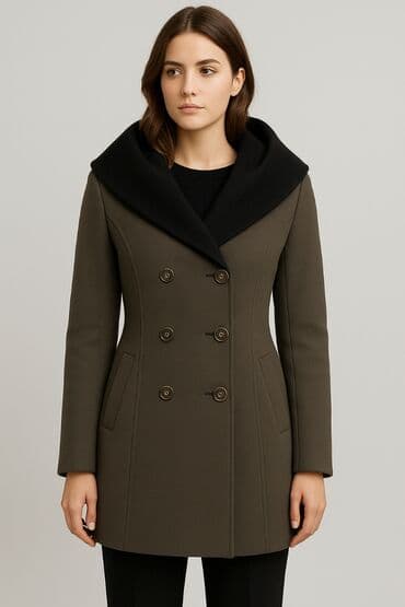 klassik qadin pencekleri: Qadın palto - Model: İkiqat düyməli, dizə yaxın uzunluq - Rəng — 1
