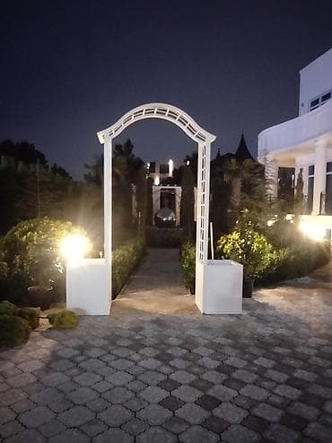 mebleri: Bağ üçün dekorativ ağ taxta trellis qövs - Material: ağ rəngdə — 2