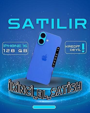 IPhone 16, 128 GB, Göy, Zəmanət, Kredit, Simsiz şarj