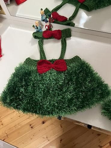 en ucuz forma: Uşaq üçün əl işi geyim dəsti - Rəng: Yaşıl və qırmızı. - Material: Əl — 3