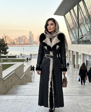 Paltolar: Qadınlar üçün uzun dərili və kürklü palto - Material: xarici hissə — 1